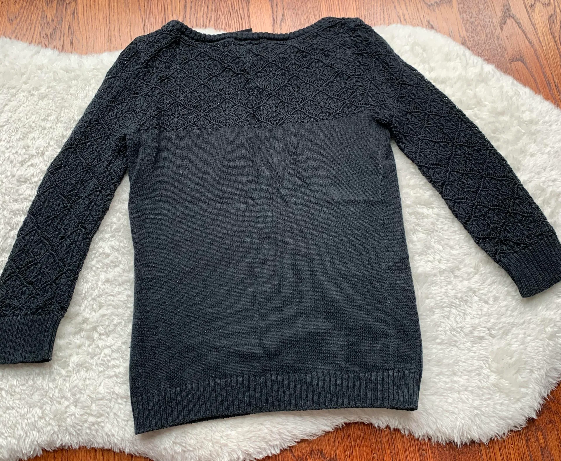 Black Crochet Sweetheart Neckline Fitted Sweater - Image 2