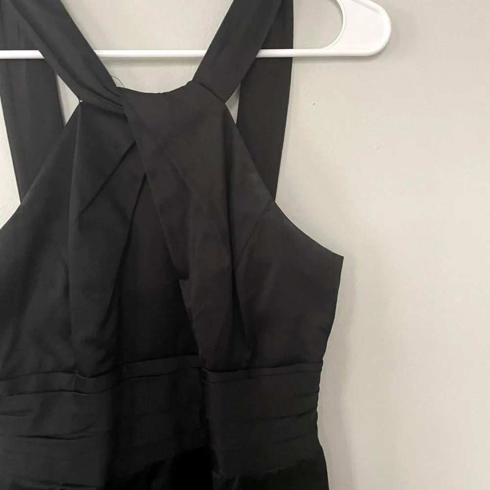 Davids Bridal black midi dress knee length formal cotton dress halter neckline - Image 2