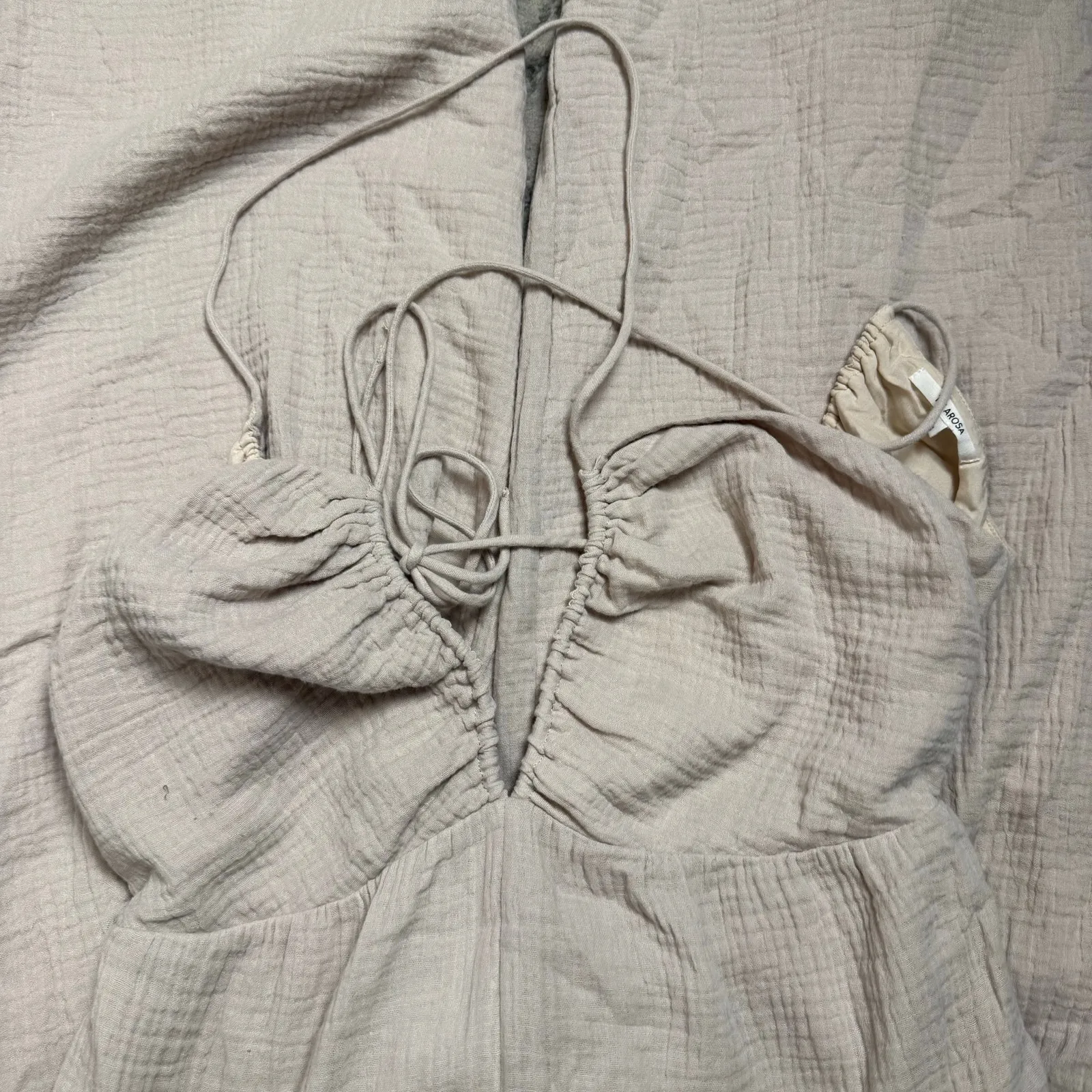 Tularosa Nora Cream Wide Leg Sleeveless V-Neck Tie Back Cotton Beach Jumpsuit S - Image 3