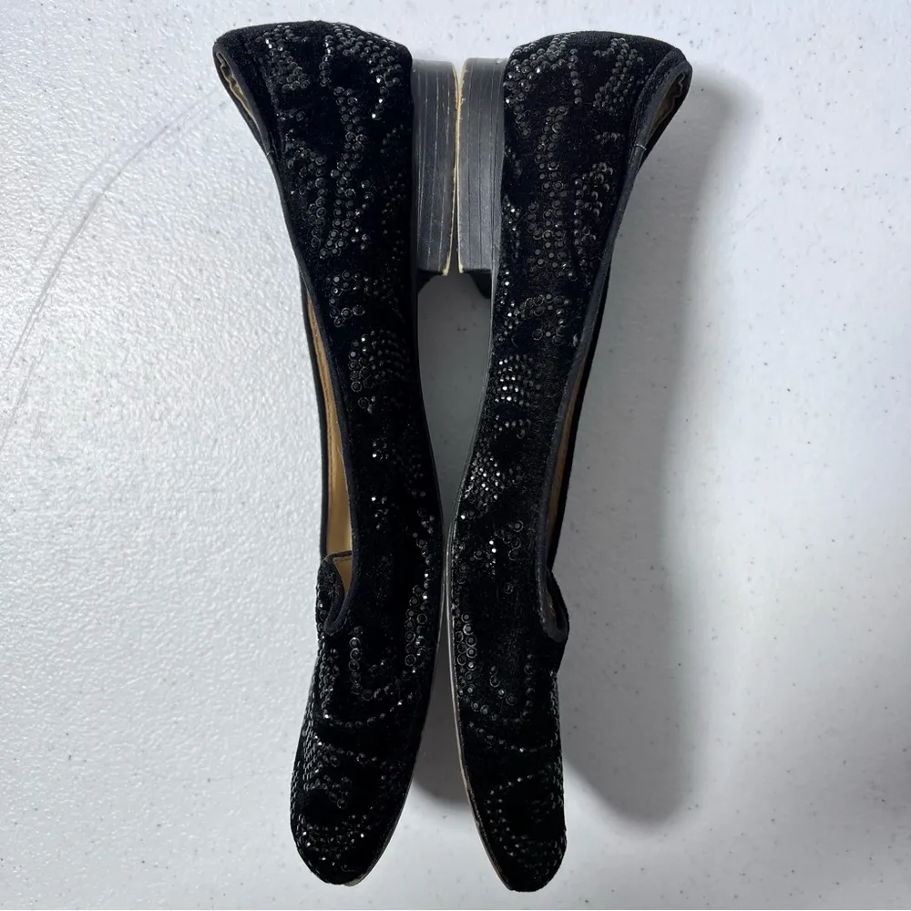Zara Black Velvet Rhinestone Embellished Loafer Flats - Image 7