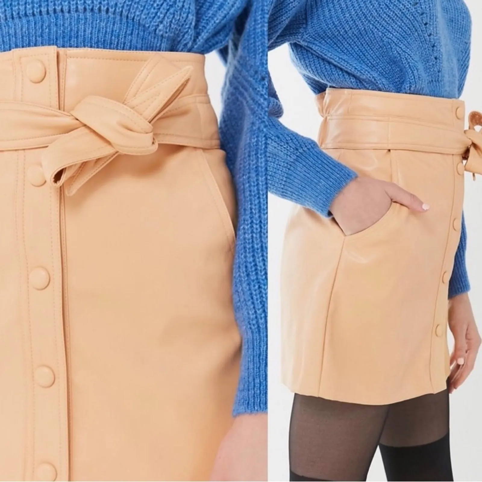 Urban Outfitters Faux Leather Belted Mini Pencil Skirt Peach XS - Image 3
