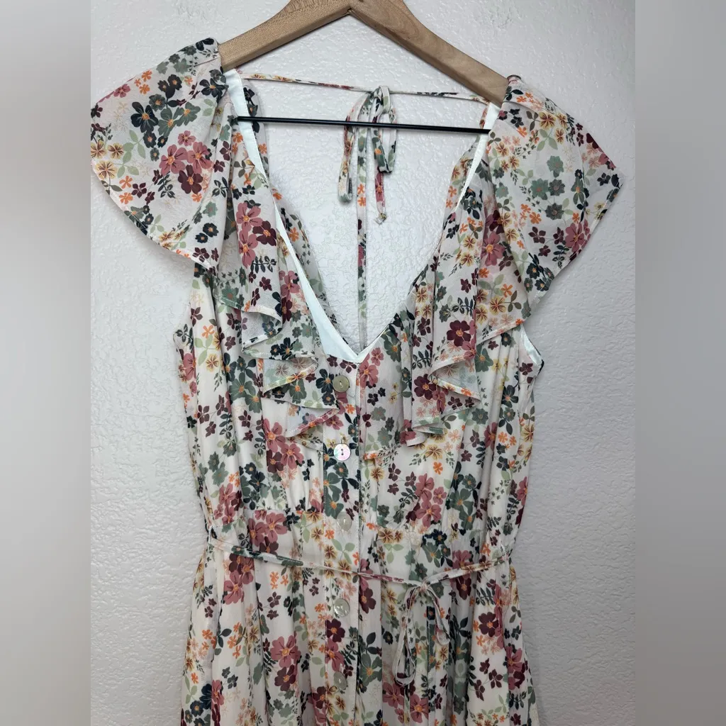 Revolve Tularosa Naya Ruffle Midi Dress in Ivory Floral size Small - Image 10