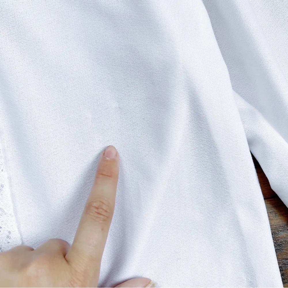 vintage • 70s blouse white lace jabot tie collar secretary polyester popover - Image 6