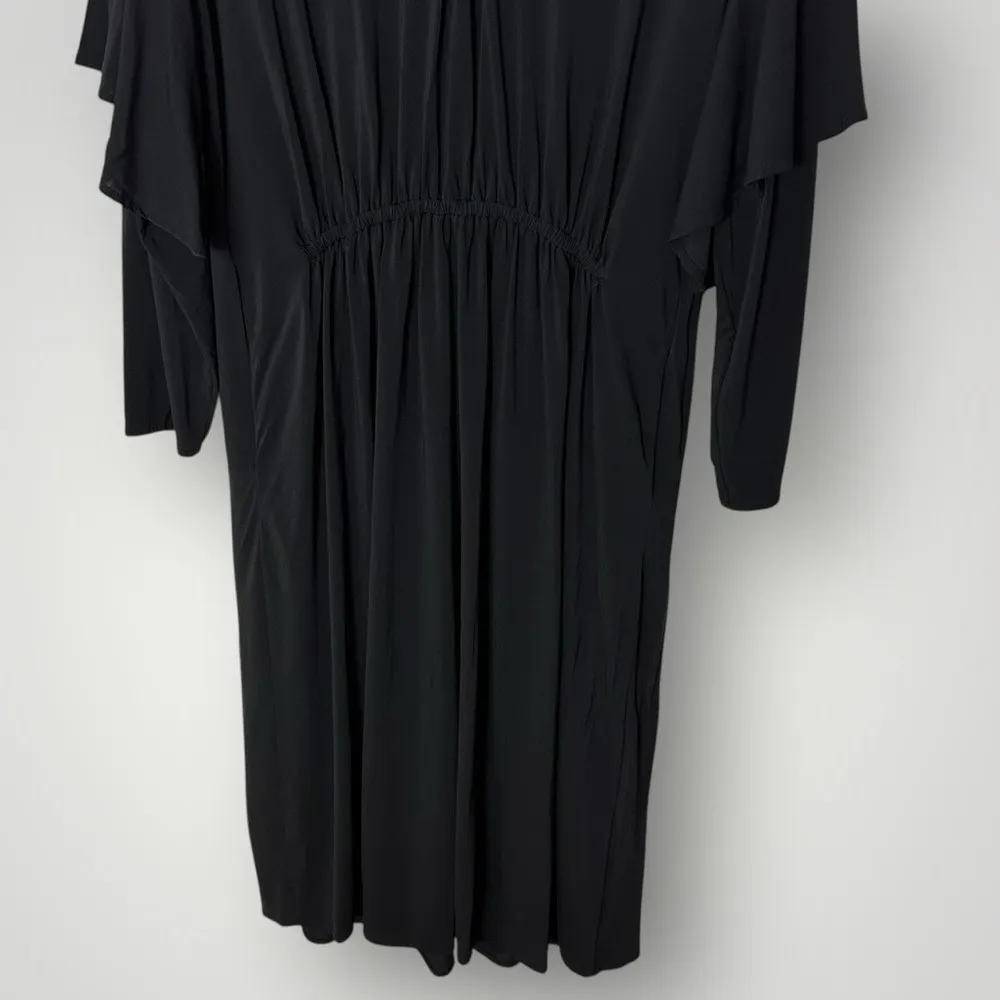 COS Black V-Neck Draped Midi Dress XS/S Long Sleeve Elastic Waist - Image 7