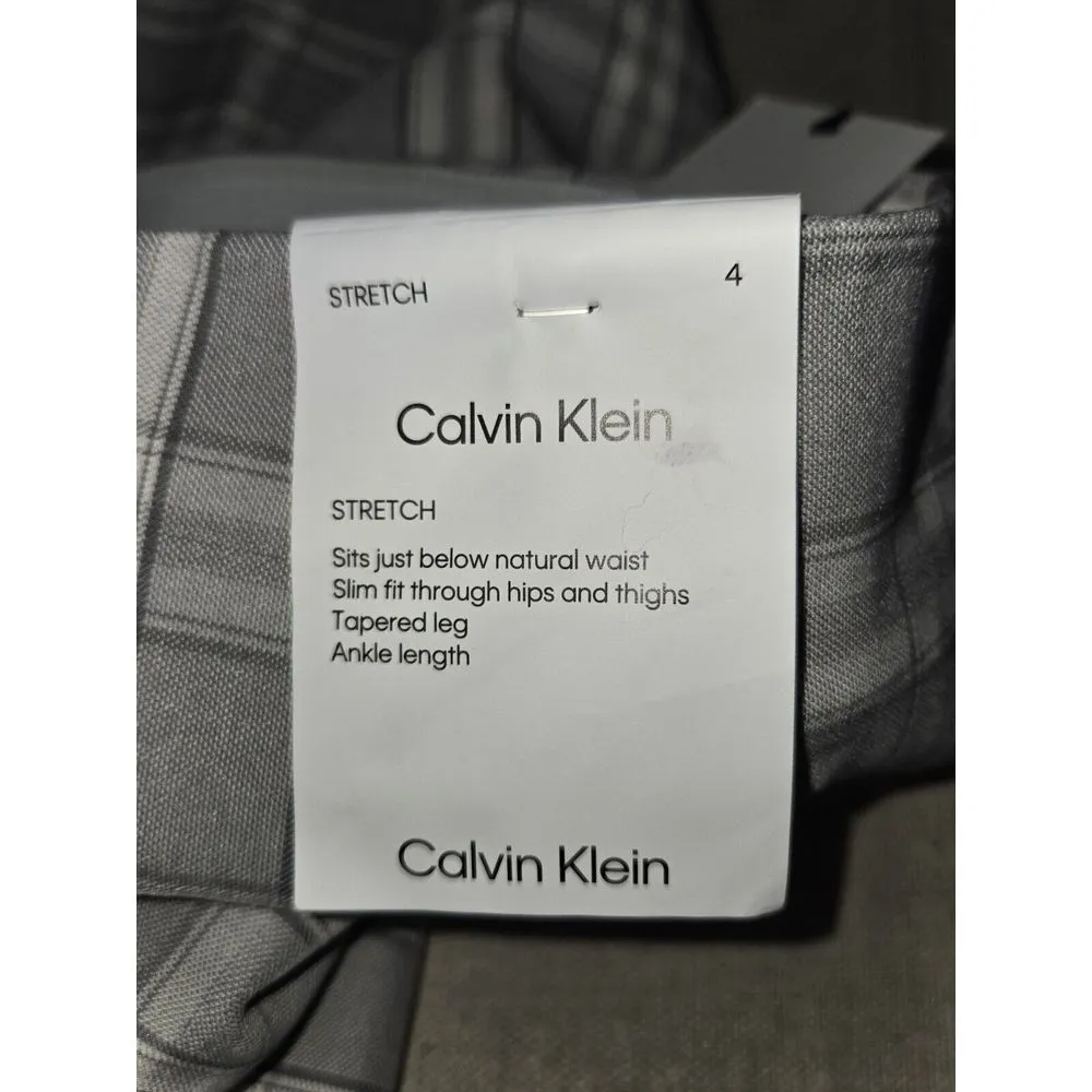 Calvin Klein Light Grey Plaid Stretch‎ Slim Fit Tapered Leg Pants Size 4 NWT - Image 5