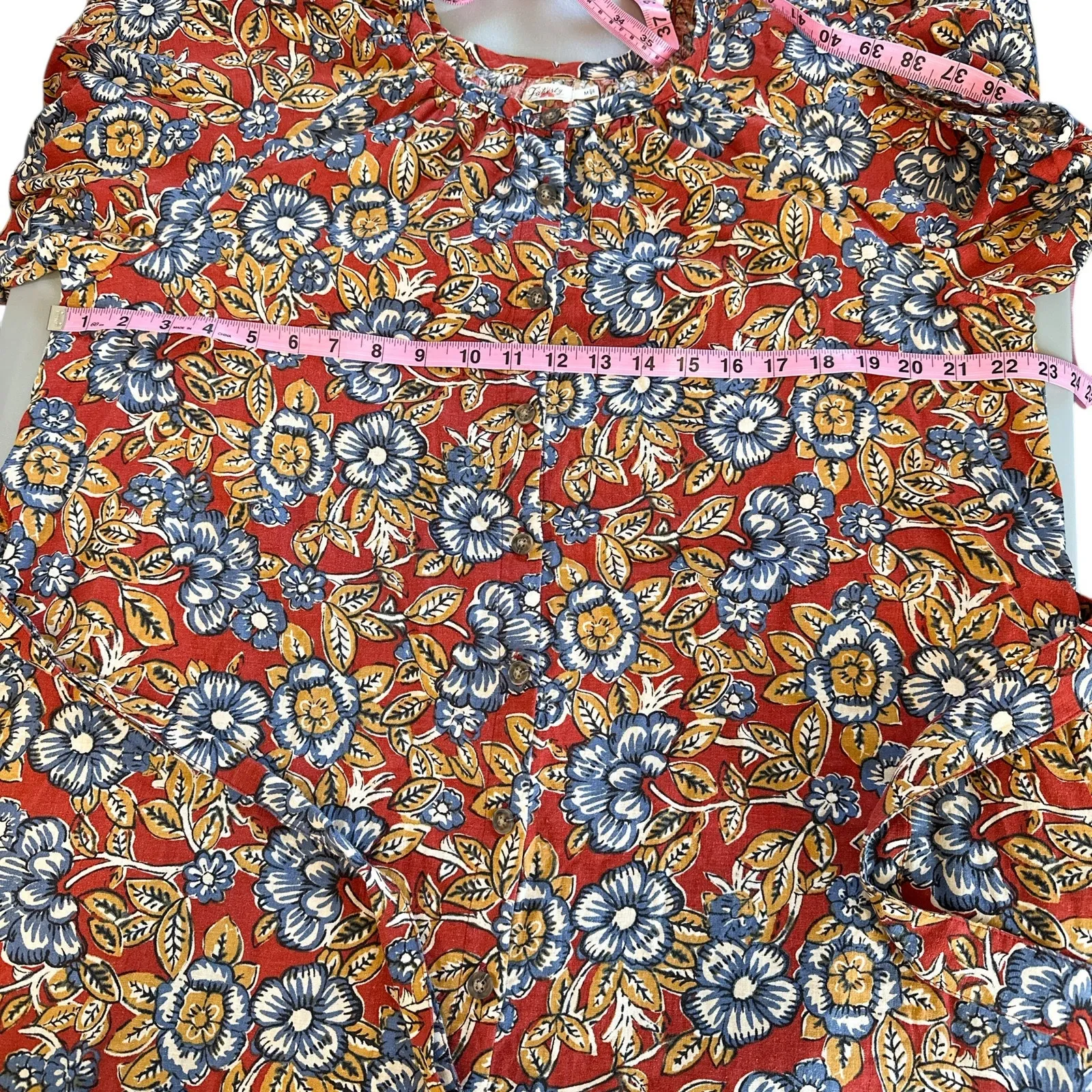 Faherty Carmel Linen Button Down Short Sleeve Midi Dress Red Desert Bloom Medium - Image 15