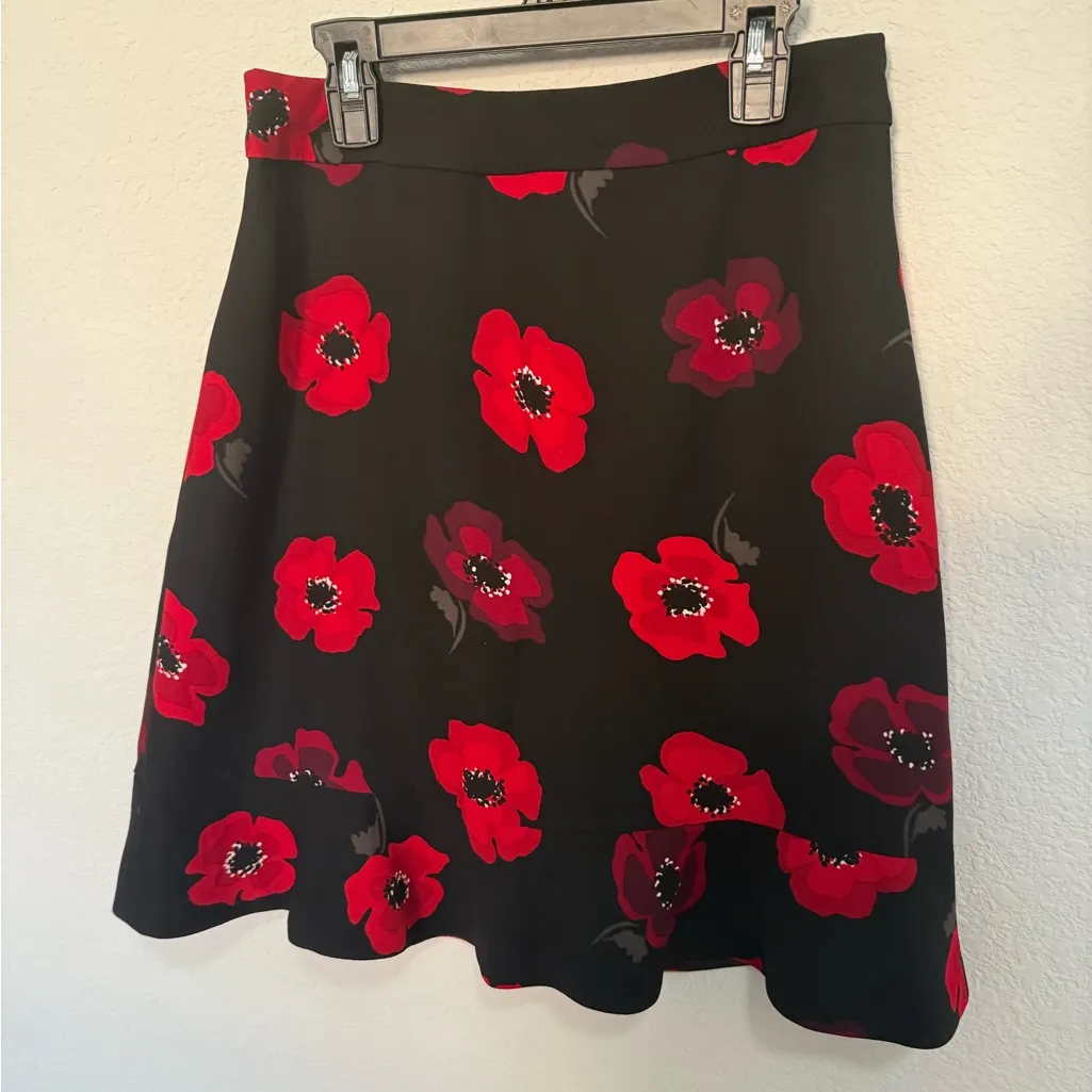 KATE SPADE Poppy Tiered Ruffle A-Line Skirt Black and Red Size 2 - Image 4