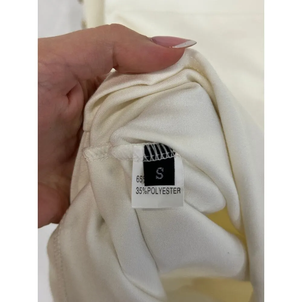 Studded Long Sleeve Mock Neck Asymmetric Hem Mini Sheath Dress White Women's S - Image 4