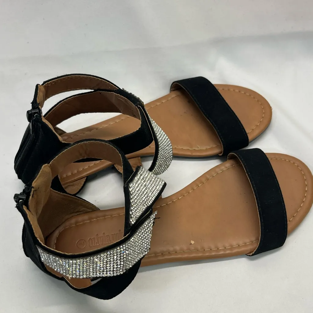 Olivia Miller Day Dreams Ankle‎ Strap Sandals W\Rhinestones Heel Zip 7 BLACK - Image 3