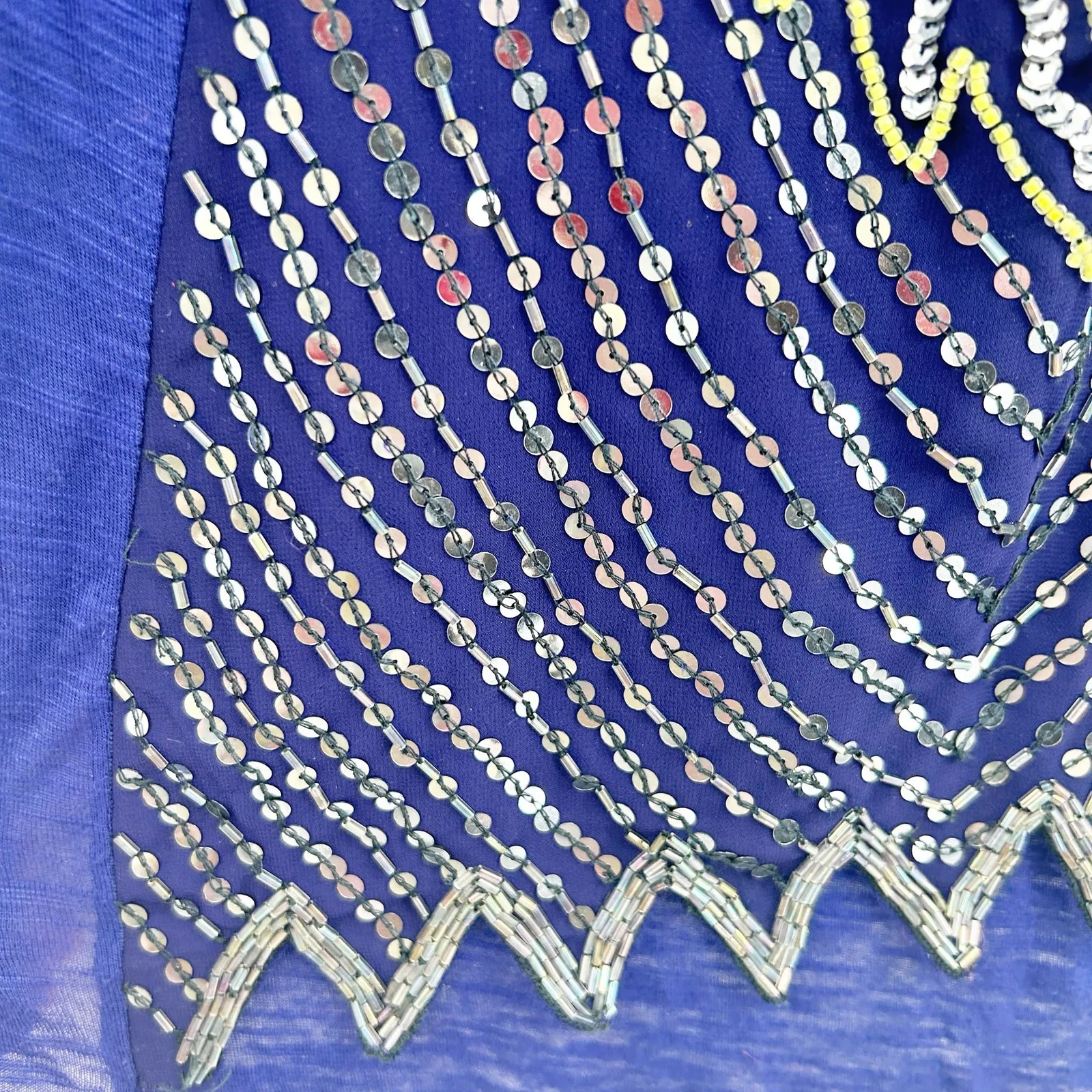 Free People Womens Coquette‎ Summer Boho Owl Beaded Sequin Cami Top Size L Blue - Image 4