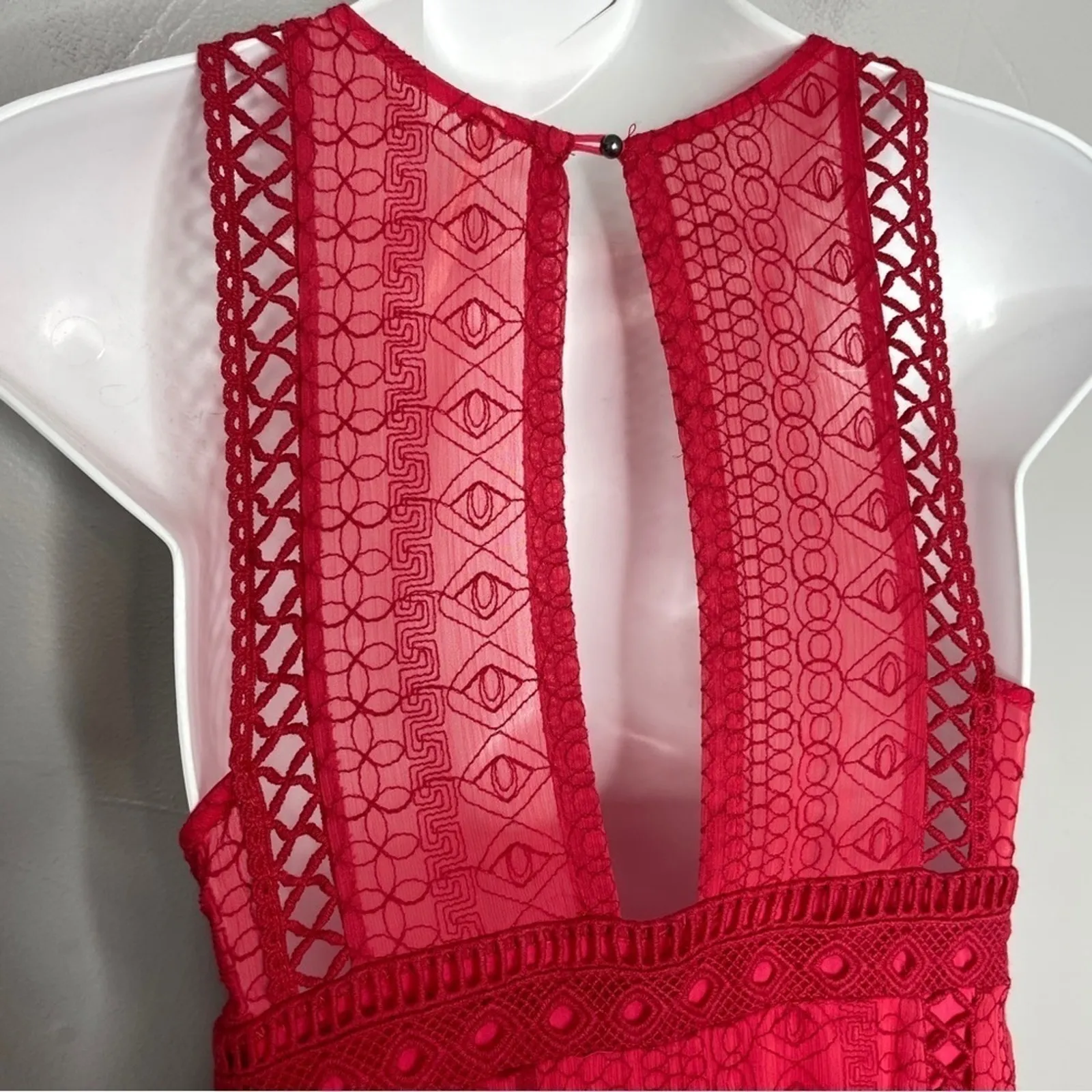FREE PEOPLE Dress Womens Size 2 Cherry Red Crochet Mini Holiday Date Valentines - Image 10