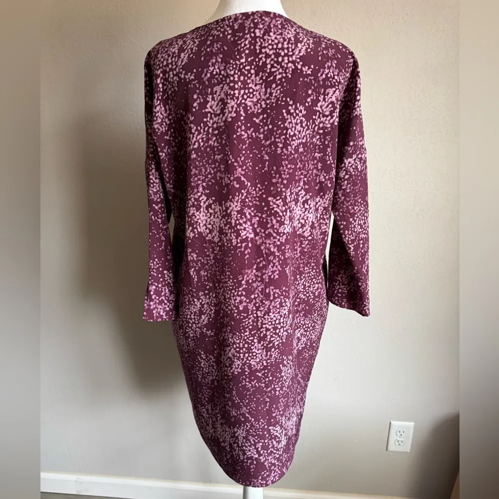 H Halston Purple and Lilac Print V-Neck Knee Length Shift Shirt Dress Women’s S - Image 5