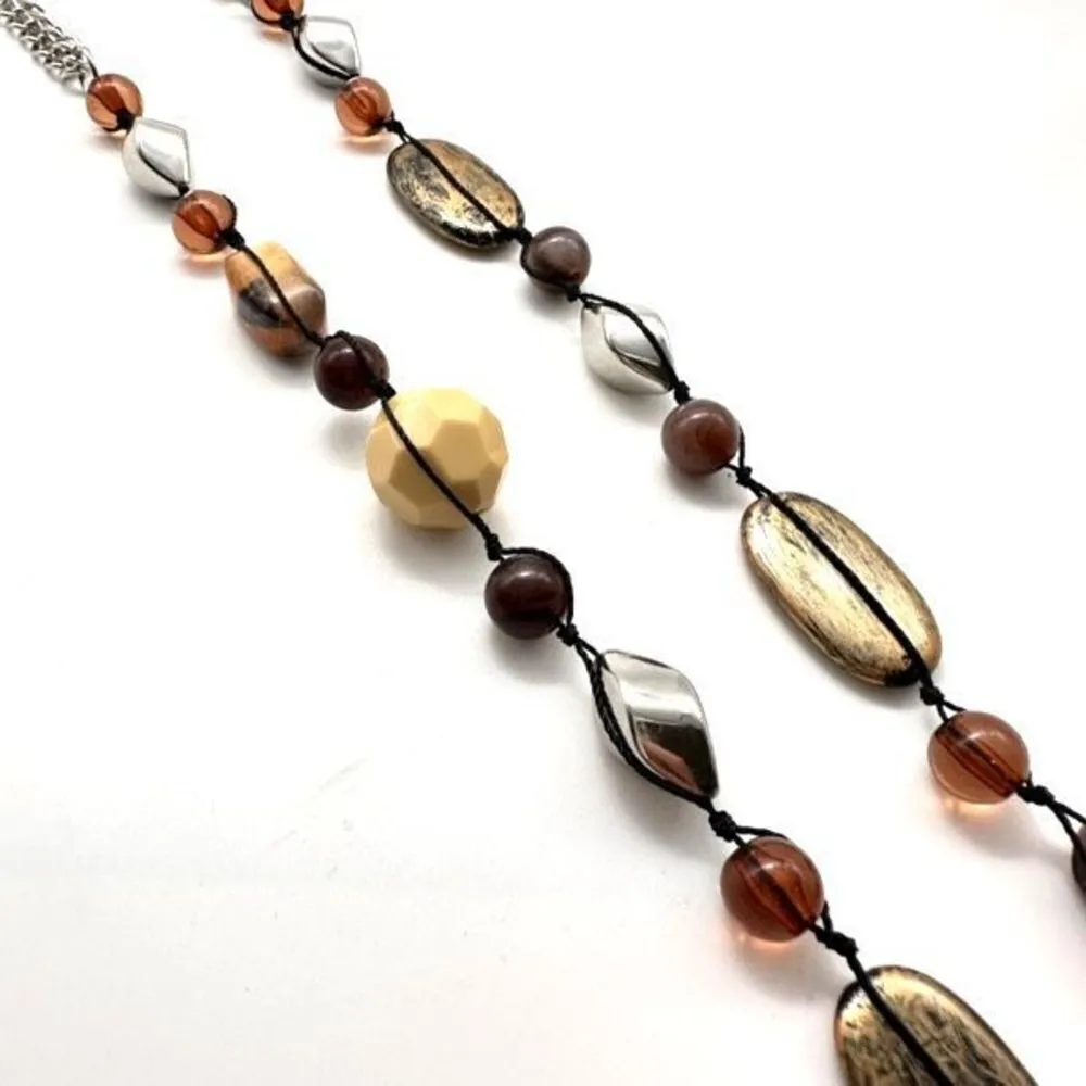 Chico’s neutral brown black gray beaded long career office necklace Africa vibes - Image 4