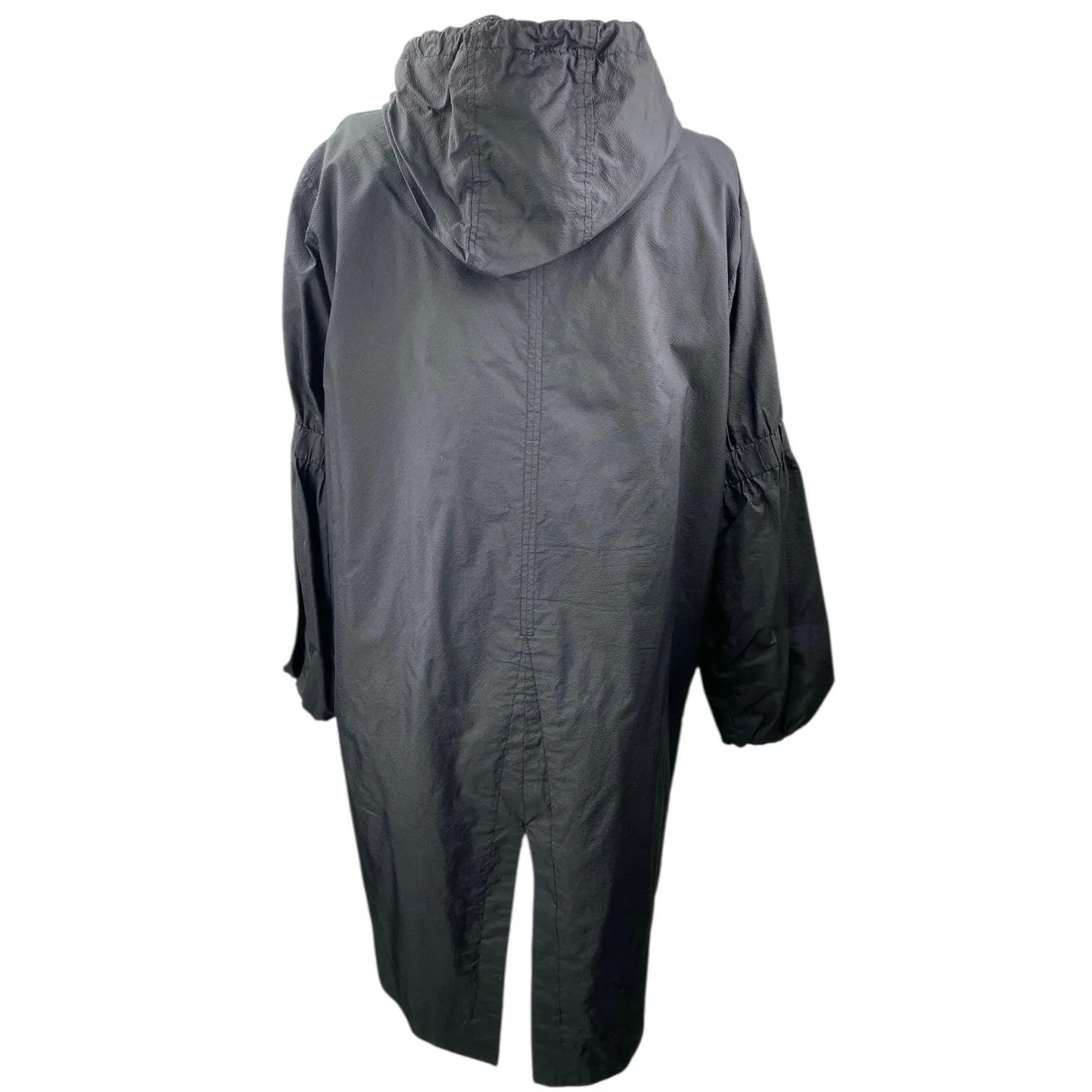 Jo Lab Women's Black Snap Button Long Sleeve Hooded Rain Coat Trench Jacket Sz M Size M - Image 2