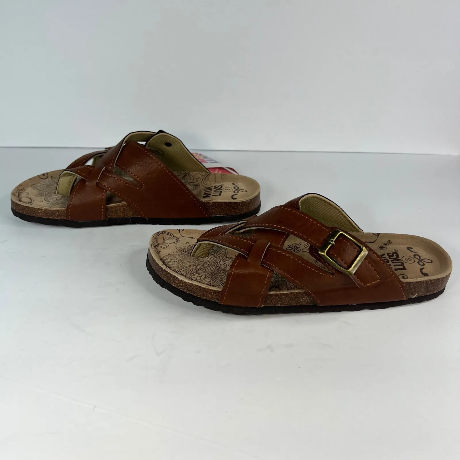 Muk Luks Womens Brown Leather Strappy Cork Footbed Slides Sandals Size 8 NWT - Image 4