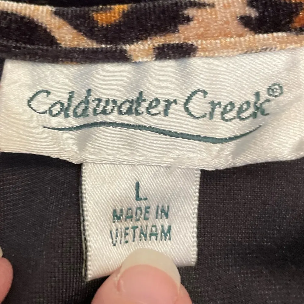 Vintage Coldwater Creek Velvet Velour Leopard Trim on Black Women's Track Jacket - Image 4