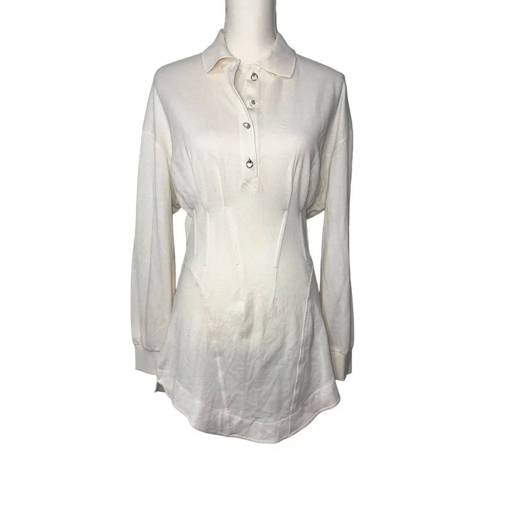 Mugler Long Sleeve Shirt Dress in Snow 38 New Womens Polo Mini White Size undefined - Image 4