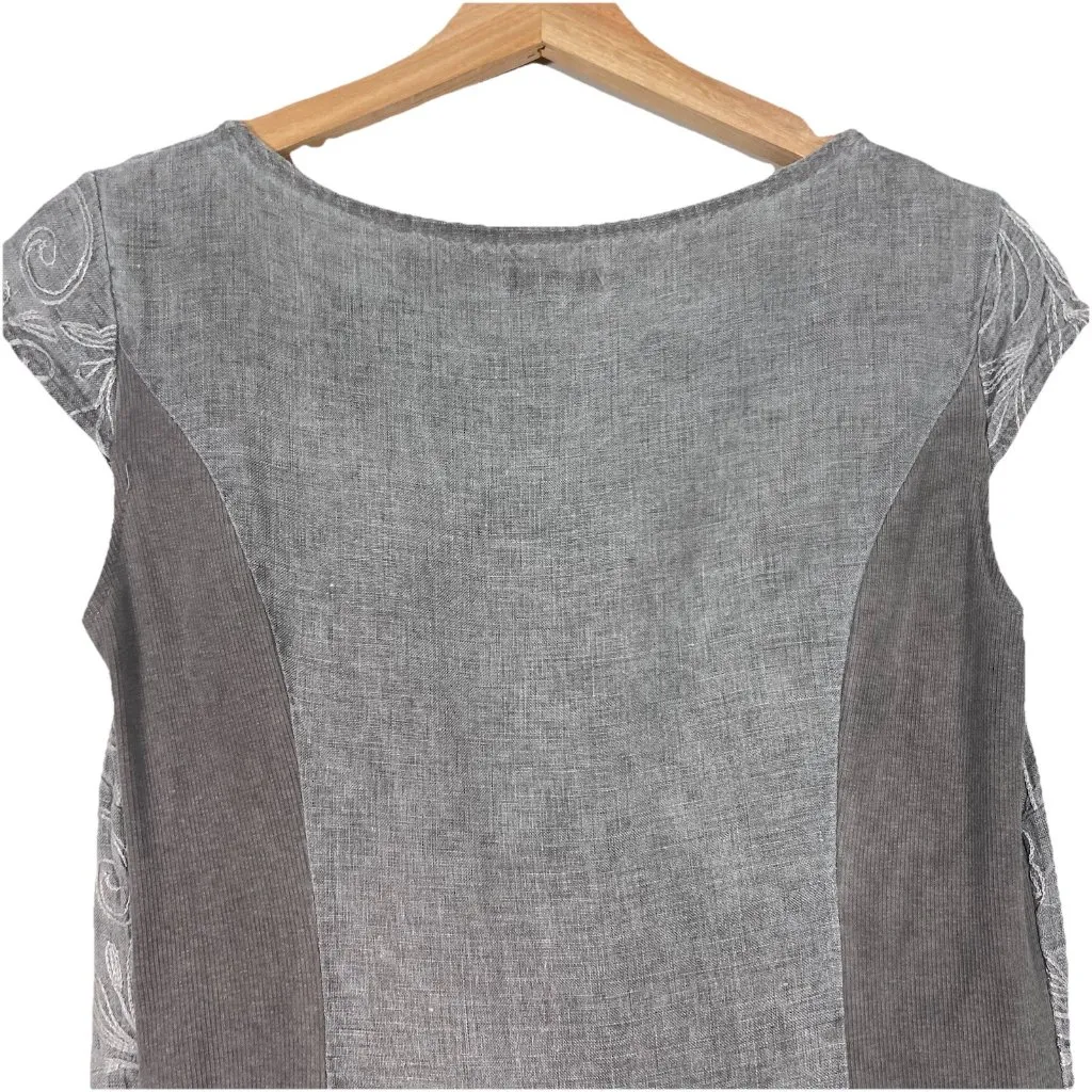Lina Tomei 100% Linen Shift Dress Gray Embroidered Size M with pockets Lagenlook Size M - Image 5