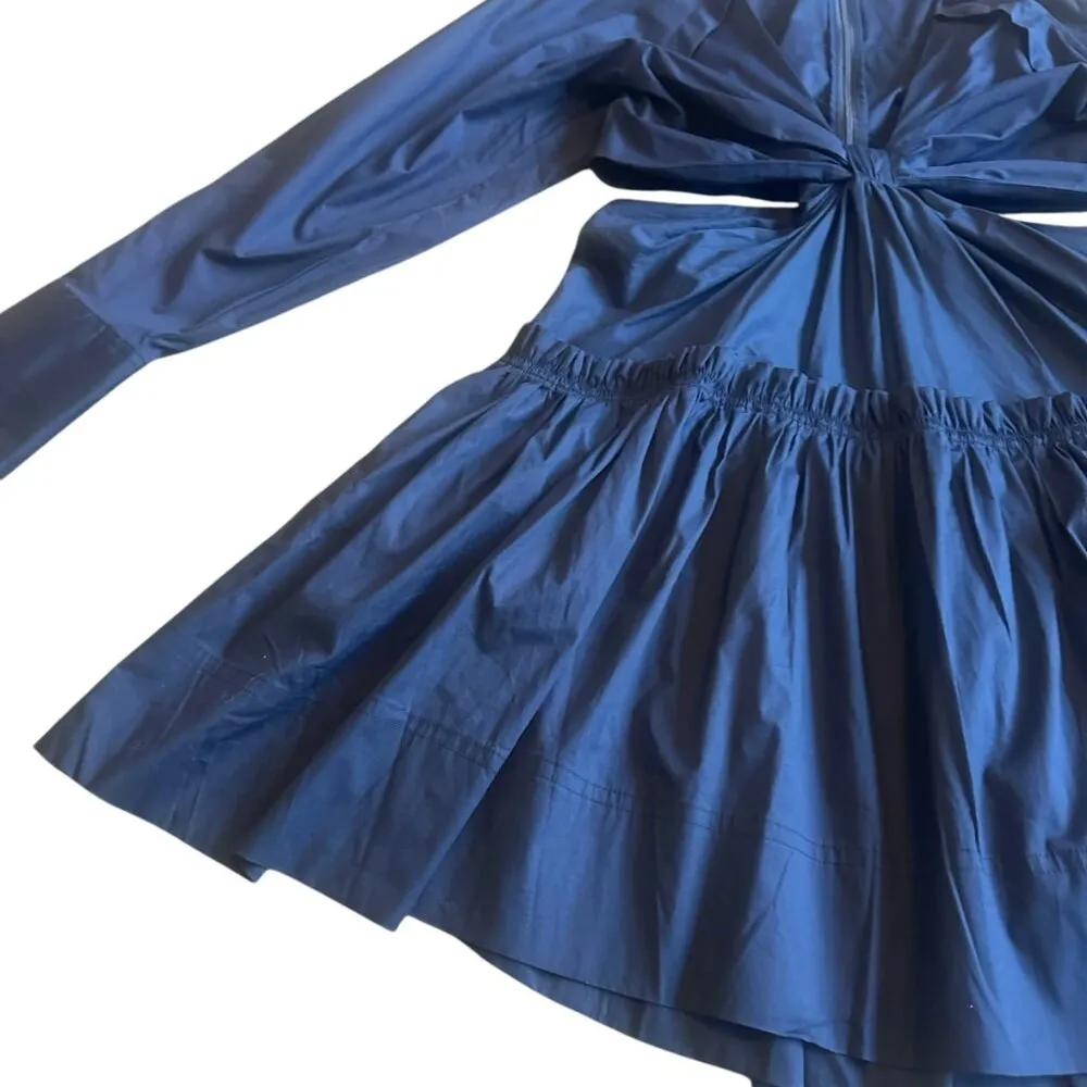 Jason Wu Navy Blue Mini Dress Long Sleeve Cutout Flowy Skirt Cotton Size Small - Image 4