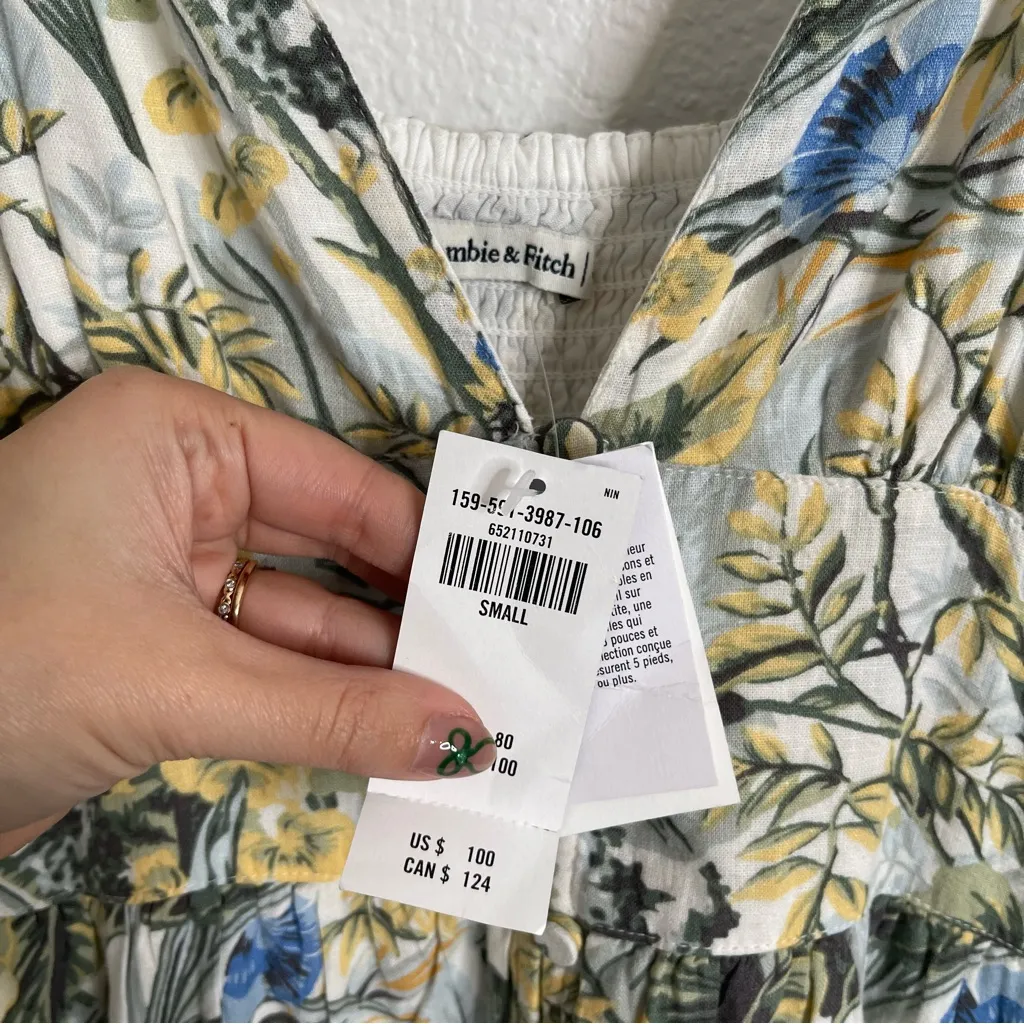 Abercrombie & Fitch Linen Tropical Maxi Dress Size Small - Image 6