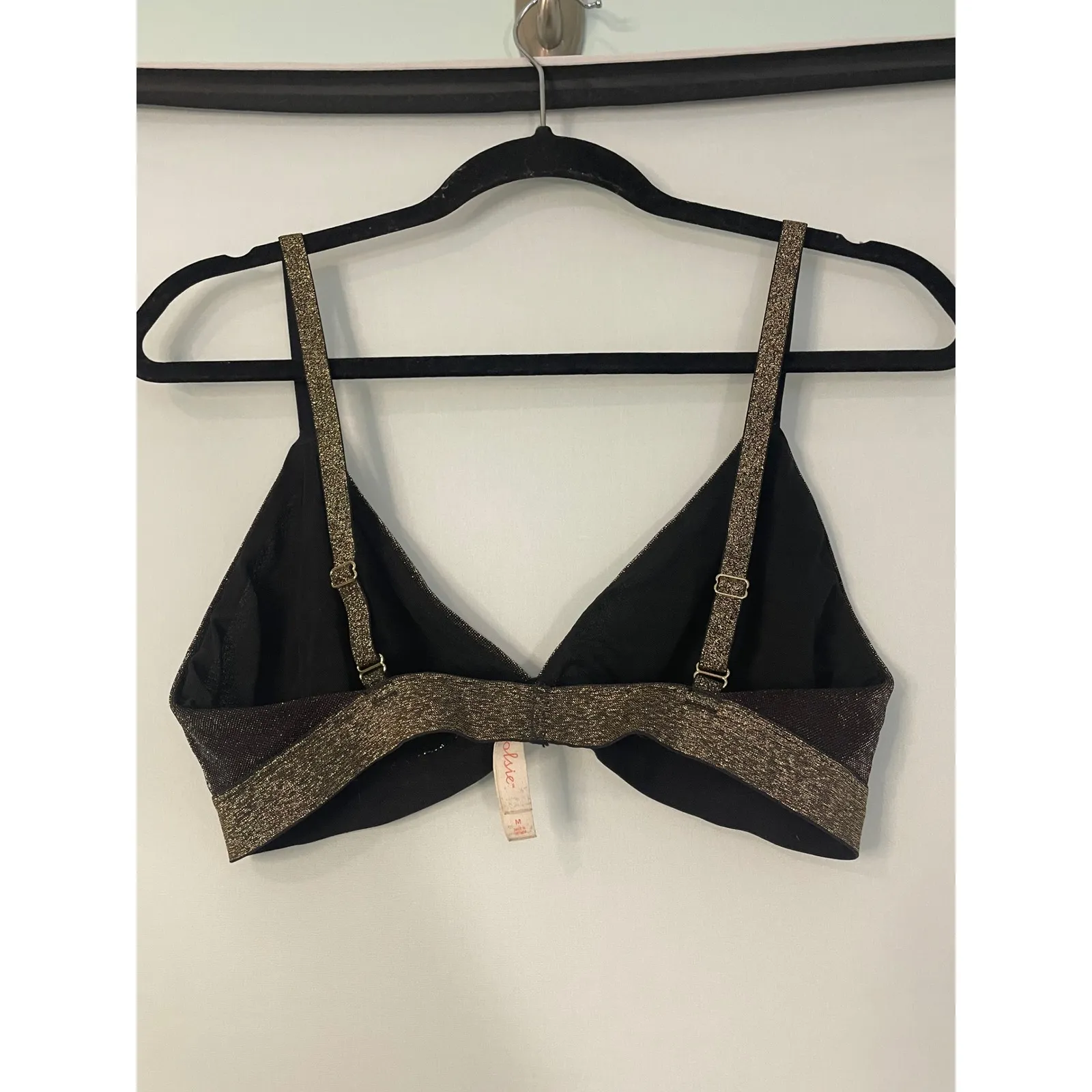 Calsie Women's Black Metallic Gold Trim Bralette Triangle Bra Top Size M Size M - Image 5