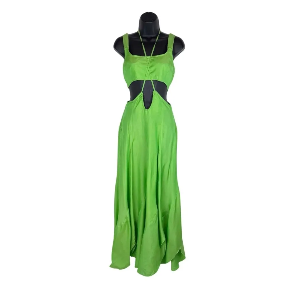 Cult Gaia Eileen Dress XS Green Silk Rayon Side Cutout Back Zip Revolve - Image 9