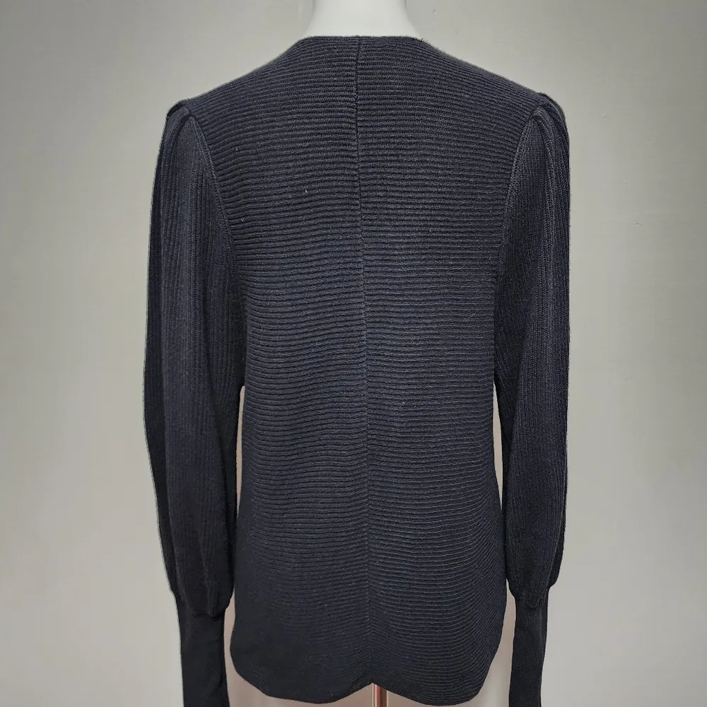 1. State black ribbed knit vneck bubble sleeve sweater size small - Image 6