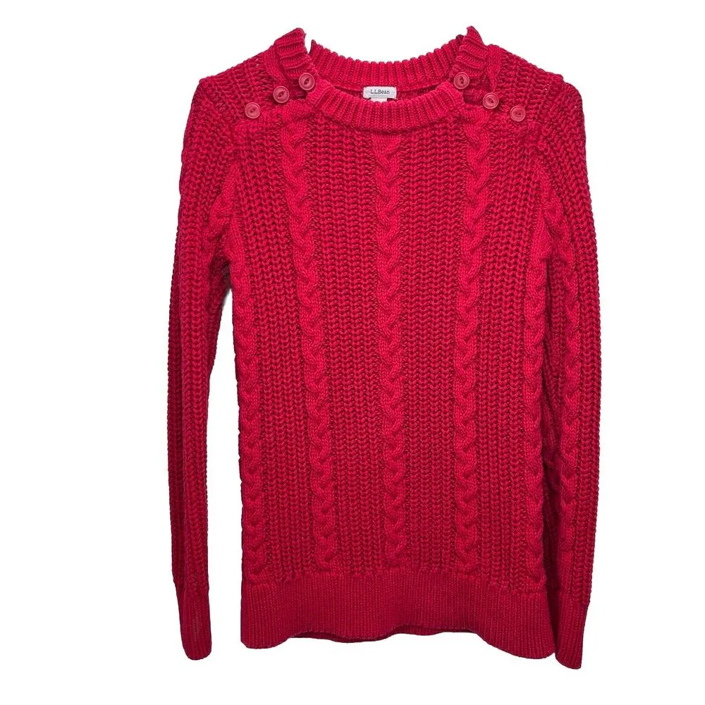 LL Bean Red‎ Rope Stitch Cable Cotton Pullover Sweater Size SMALL Red - Image 2