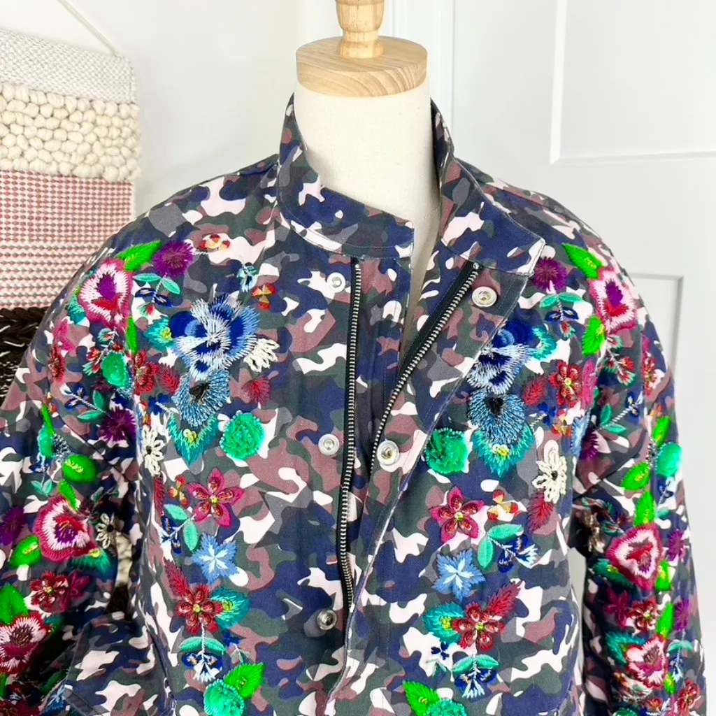 Anthropologie Floral Embroidered Camo Jacket Size M NWT - Image 3