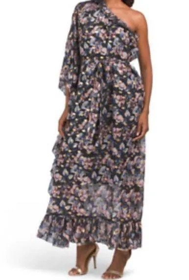 Dalia MacPhee Women's One Shoulder Tie Waist Floral Flowy Dress Multicolor M Size M - Image 2