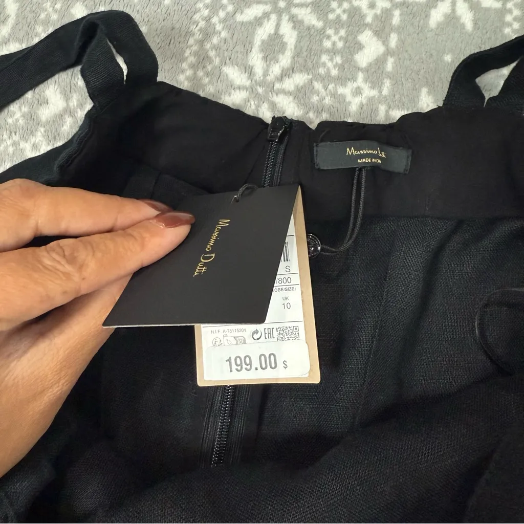 NWT Massimo Dutti 100% Linen Double Strap Jumpsuit w/ Pockets Black Size Small - Image 11