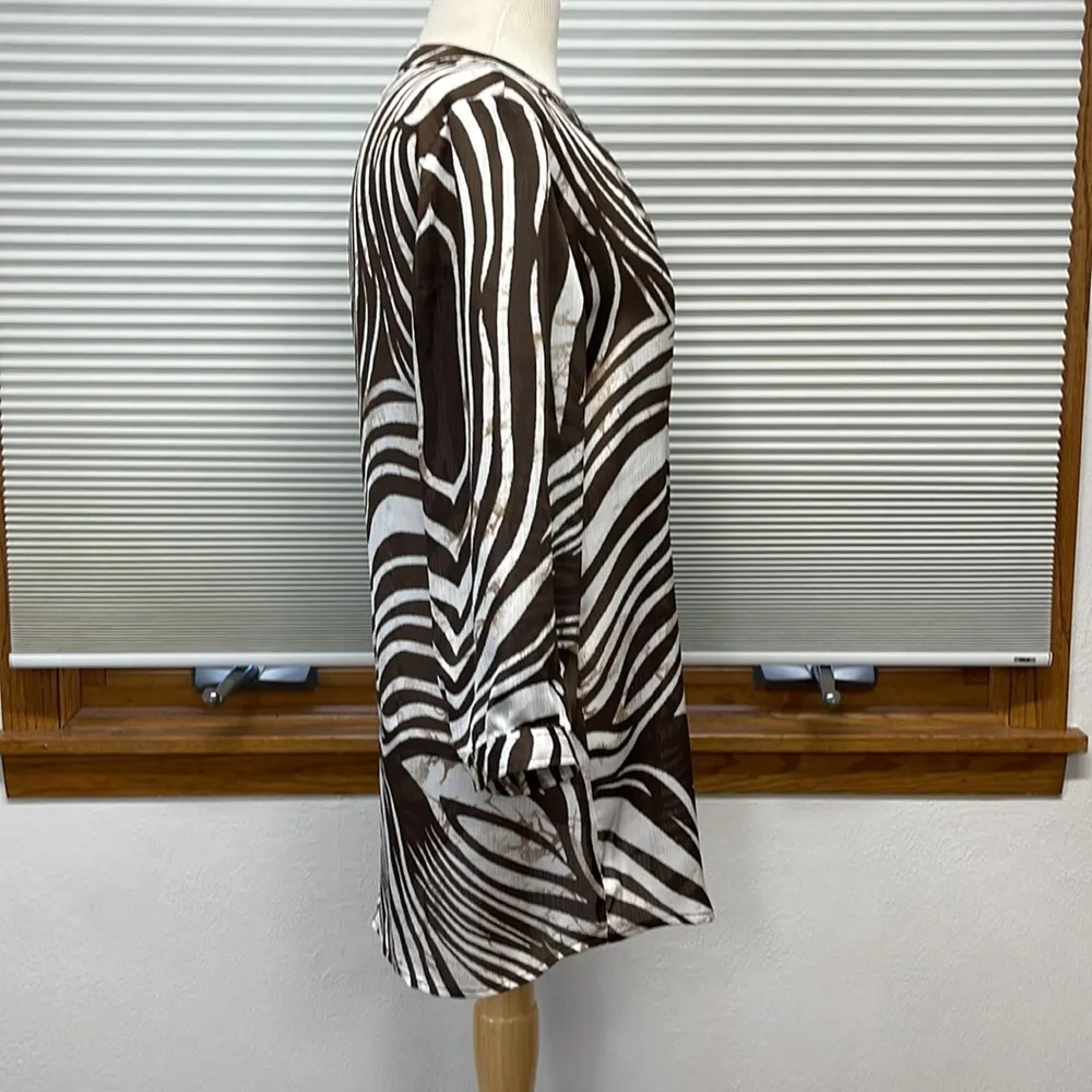 Chico’s Brown Zebra Print Button Down Sheer Blouse Size Small - Image 3