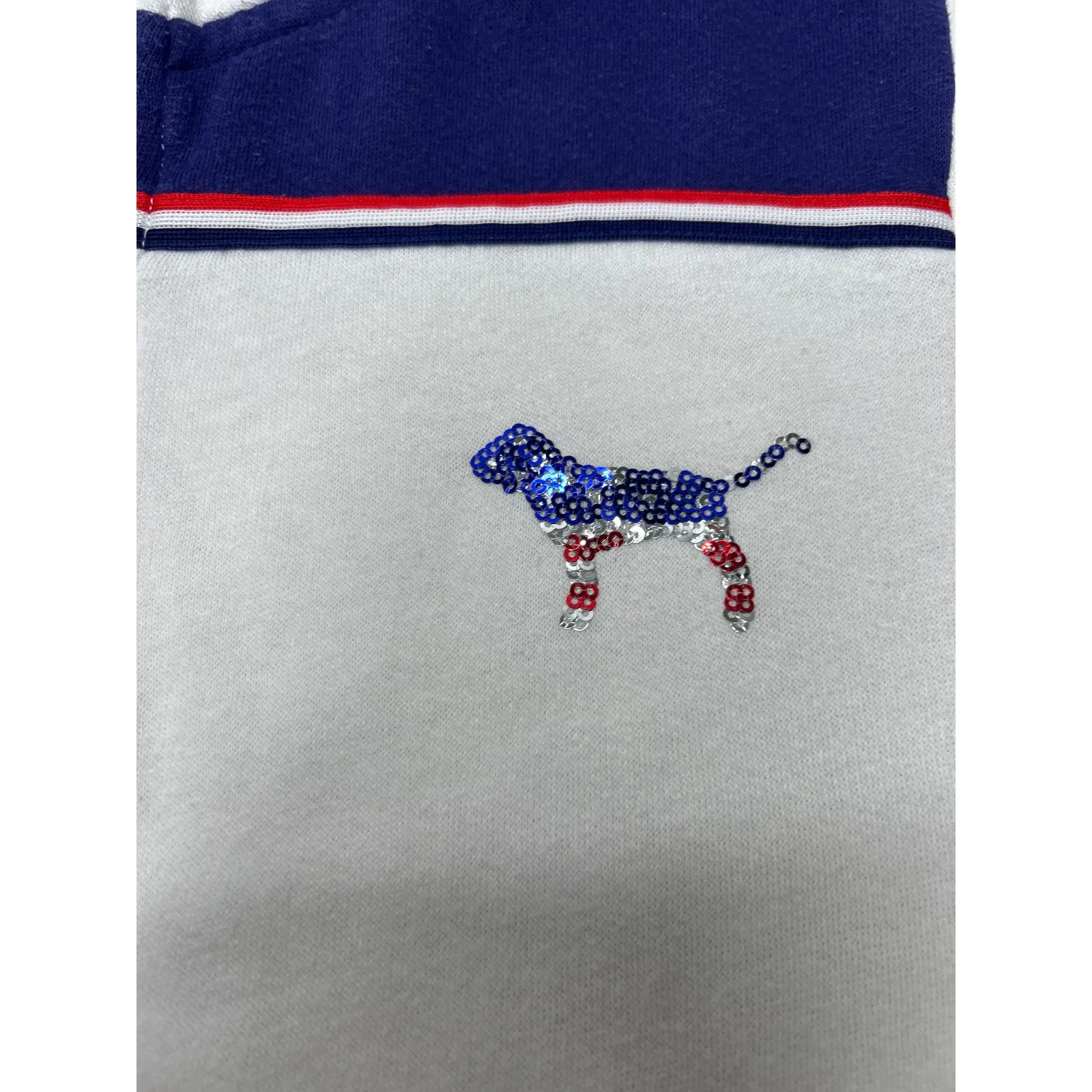 VICTORIA'S SECRET PINK S AMERICANA PATRIOTIC STAR FLAG BLING HALF ZIP SWEATSHIRT White - Image 5