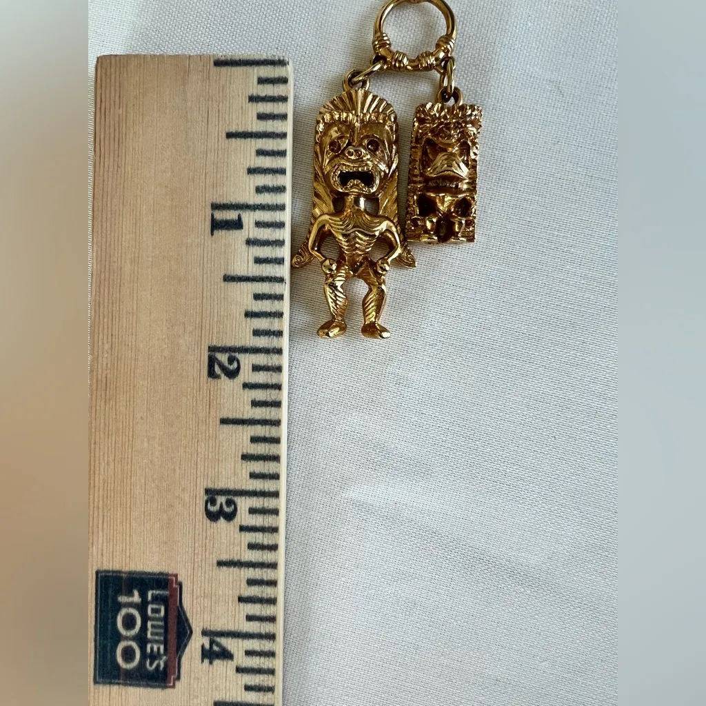 Vintage Hawaiian Tiki Pendant Necklace Gold Tone Chain Tribal God Charm Jewelry - Image 7