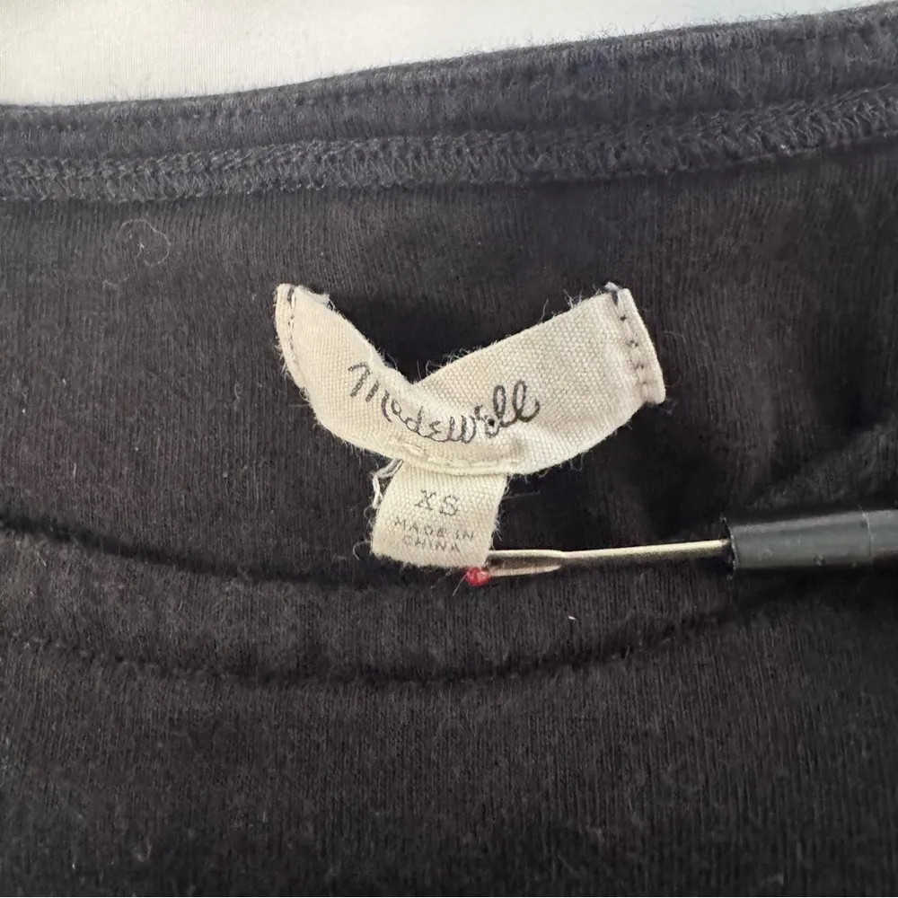 Madewell Side Tie Crop Top Black Size XS Long Sleeve Crew Neutral Preppy Casual - Image 5