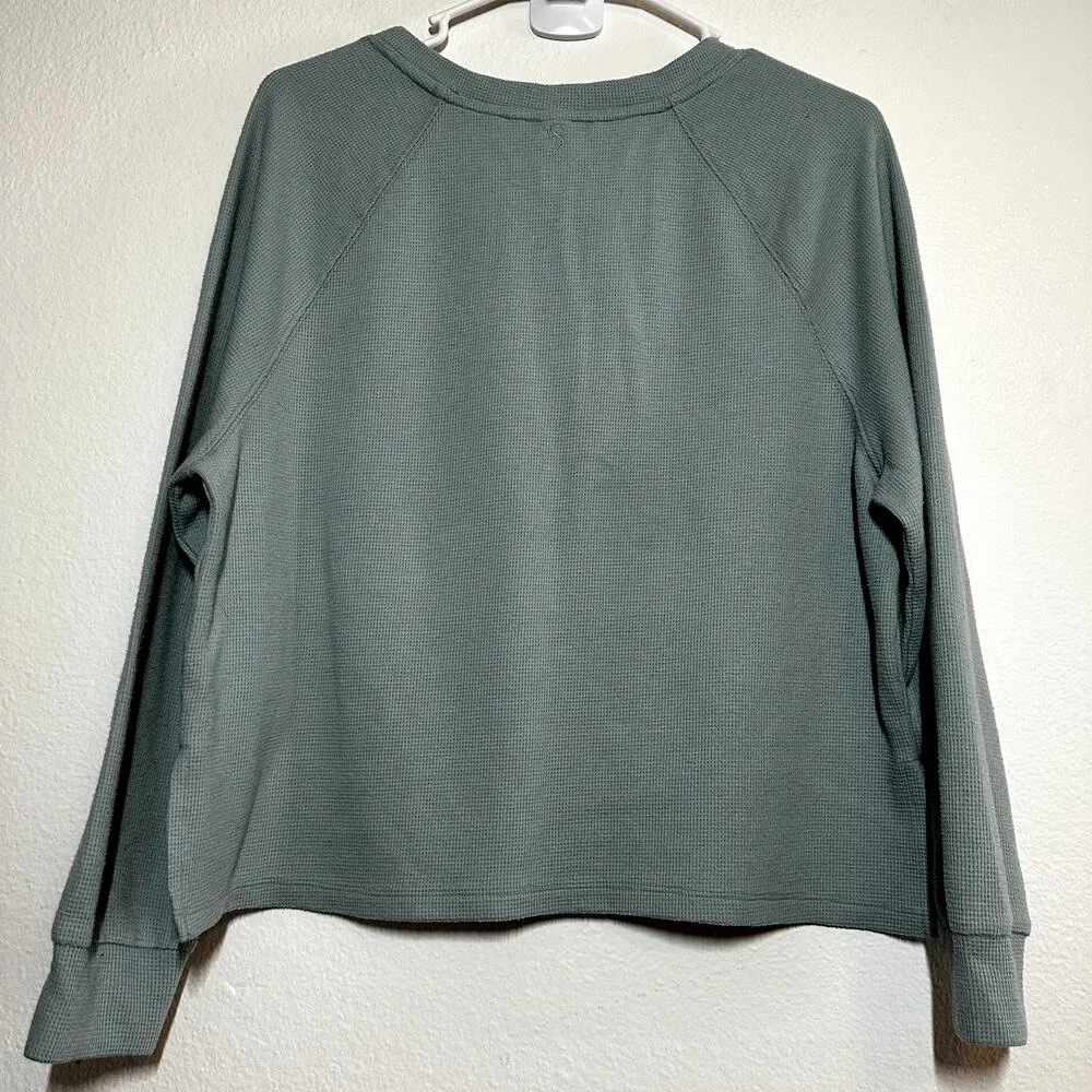 Victoria's Secret Pajama Top Henley Thermal Pullover Crewneck Green Small - Image 5