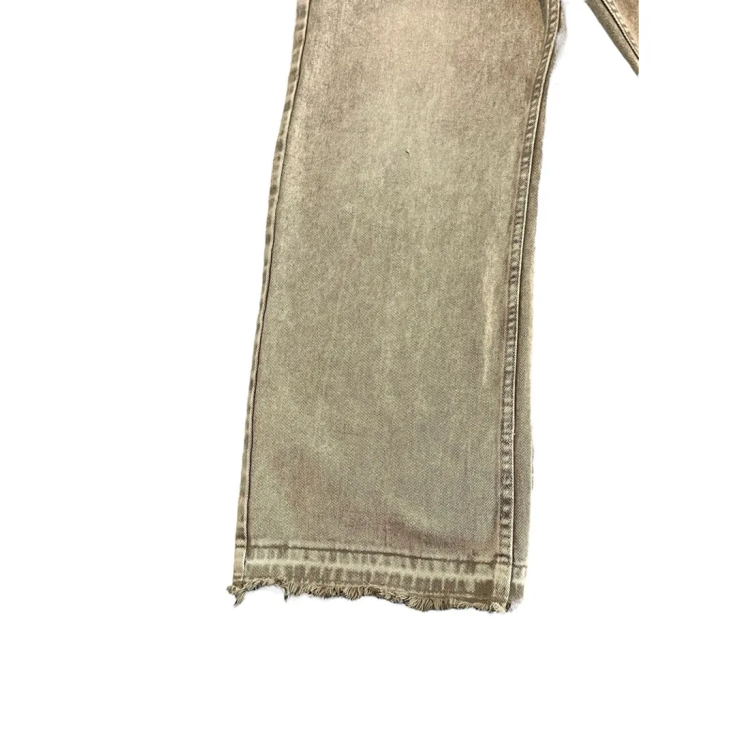 Aelfric Eden Jeans Women’s 30 x 29 Beige Loose Straight Fringe Hem Denim Pants - Image 4