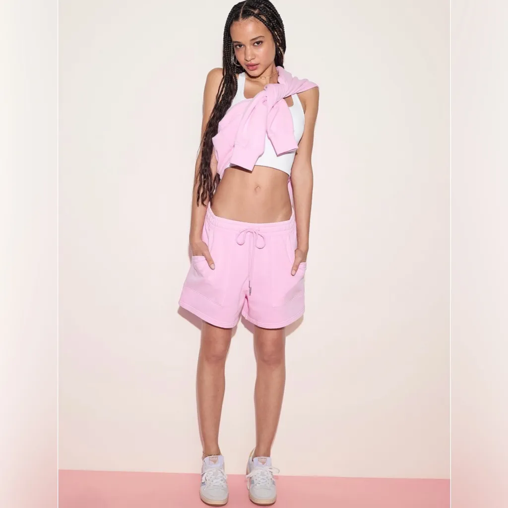 PINK VICTORIA’S SECRET Ivy Fleece Sweat Shorts High Rise Pink Lollipop Logo L - Image 7