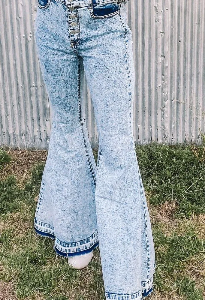 Acid Wash Star Bell Bottom Pants - Image 2
