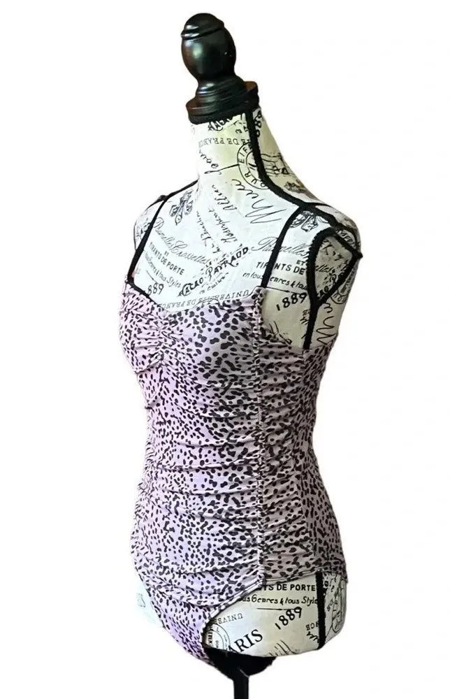 Topshop womens purple black leopard strappy bodysuit snap closure 6 - Image 2