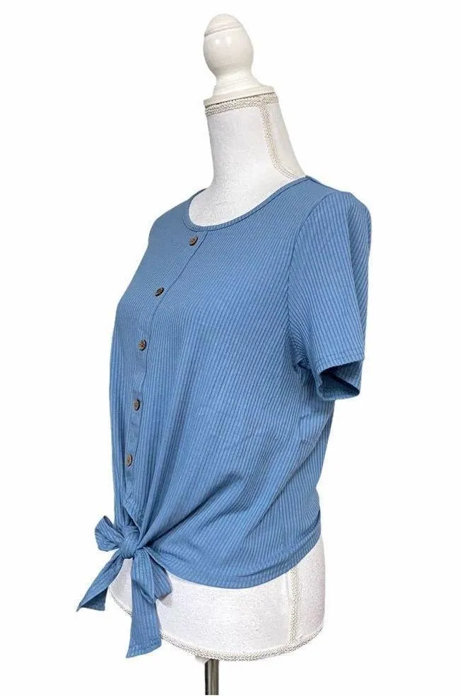 Light Blue Ribbed T Shirt Small Tie Front button - Image 3