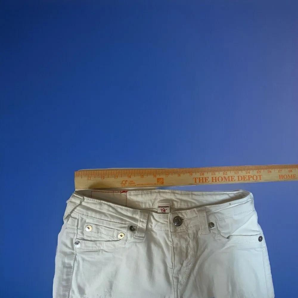 True Religion Jeans Womens 27 White Skinny Mid Rise Stretch Moto‎ Distressed - Image 6