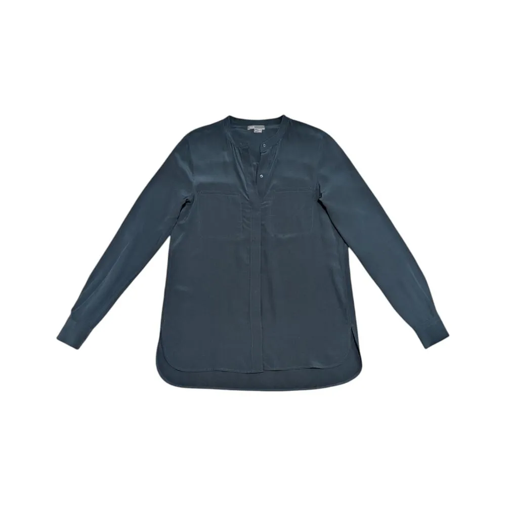 Vince Silk Oversized Pocket Blouse Top Navy Blue Womens 6 Plain Simple Corpcore - Image 2