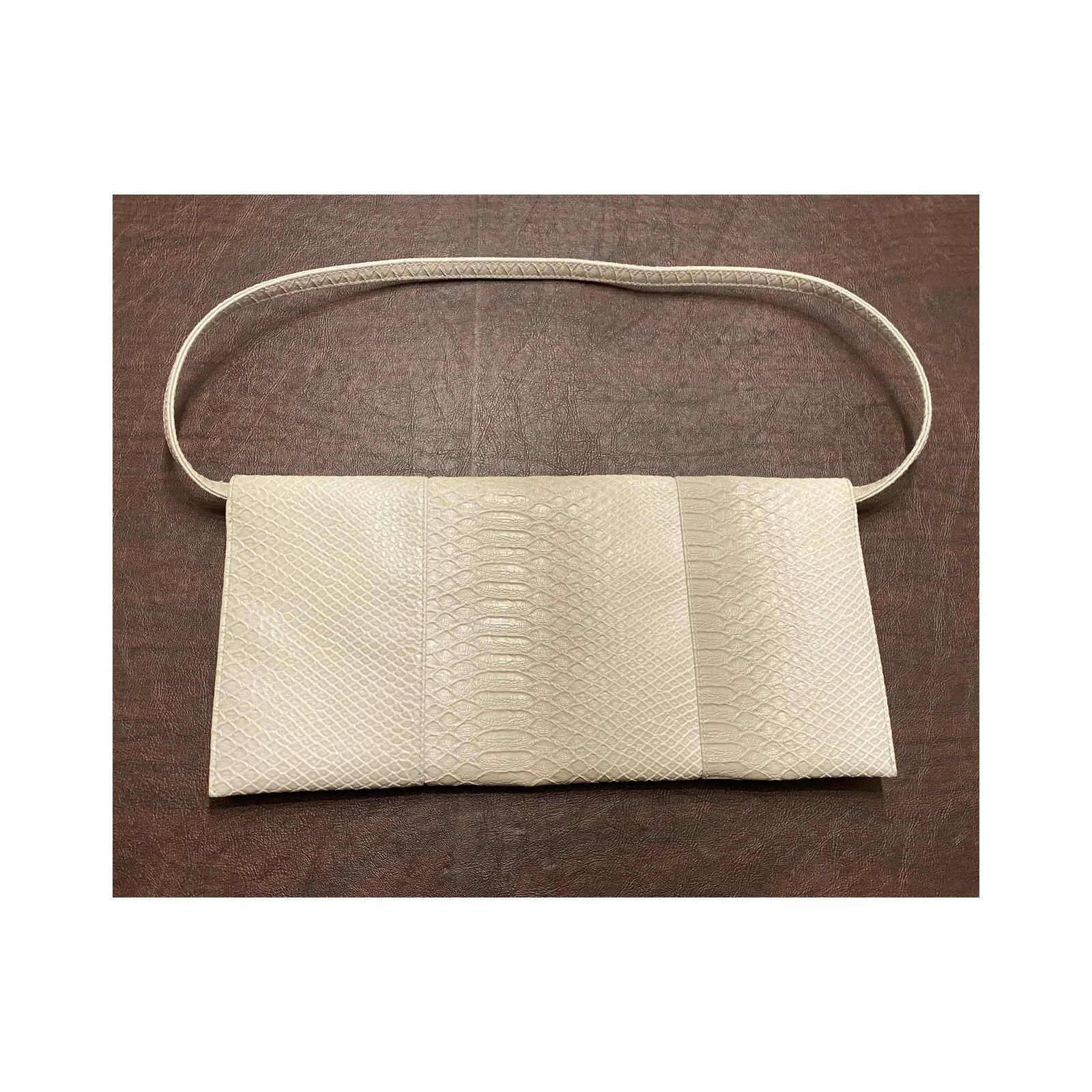 Jessica McClintock Ivory Faux Snakeskin East West‎ Evening Clutch Shoulder Bag - Image 3