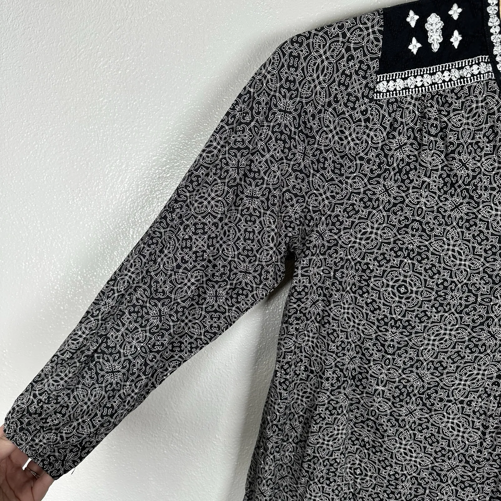 LUCKY BRAND Black Boho Tunic Top Long Sleeve Blouse Womens 2X Shirt Embroidered - Image 3