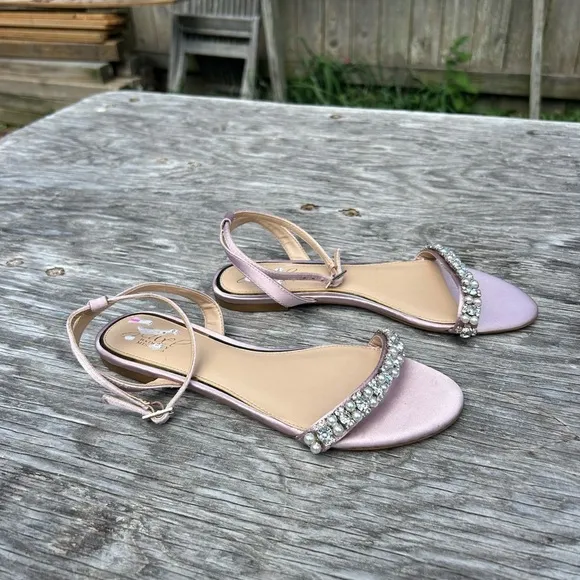 Badgley Mishka Daria Pearl and Crystal Flat Sandals Pastel Pink‎  size 6.5 - Image 6