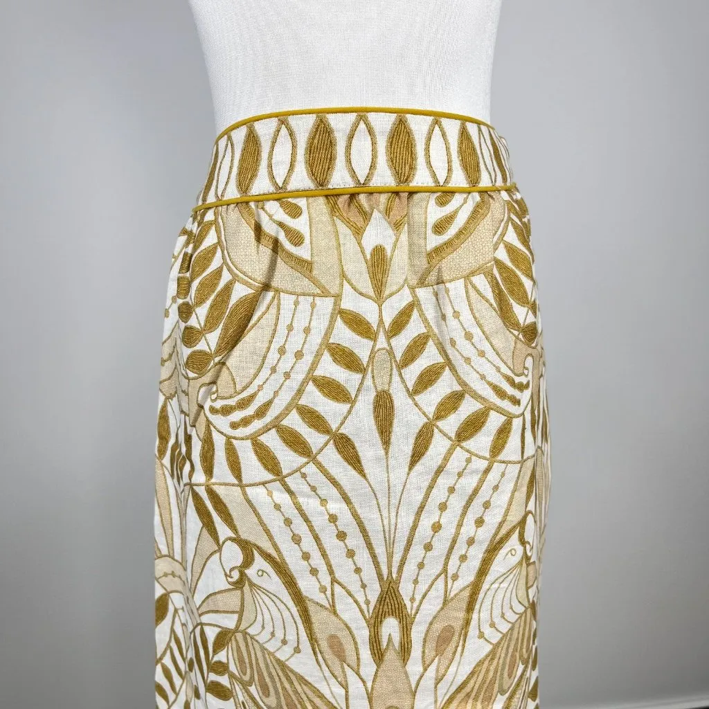 NWOT Farm Rio Midi Skirt Off-White/Beige Lace Nature Wavy Hem Linen Size L - Image 3