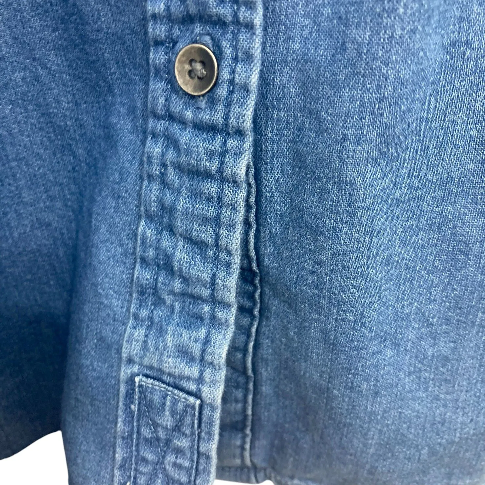 Aerie Anytime Fave Denim Shirt Women's L Oversized Long Sleeve Pockets Blue - Image 8