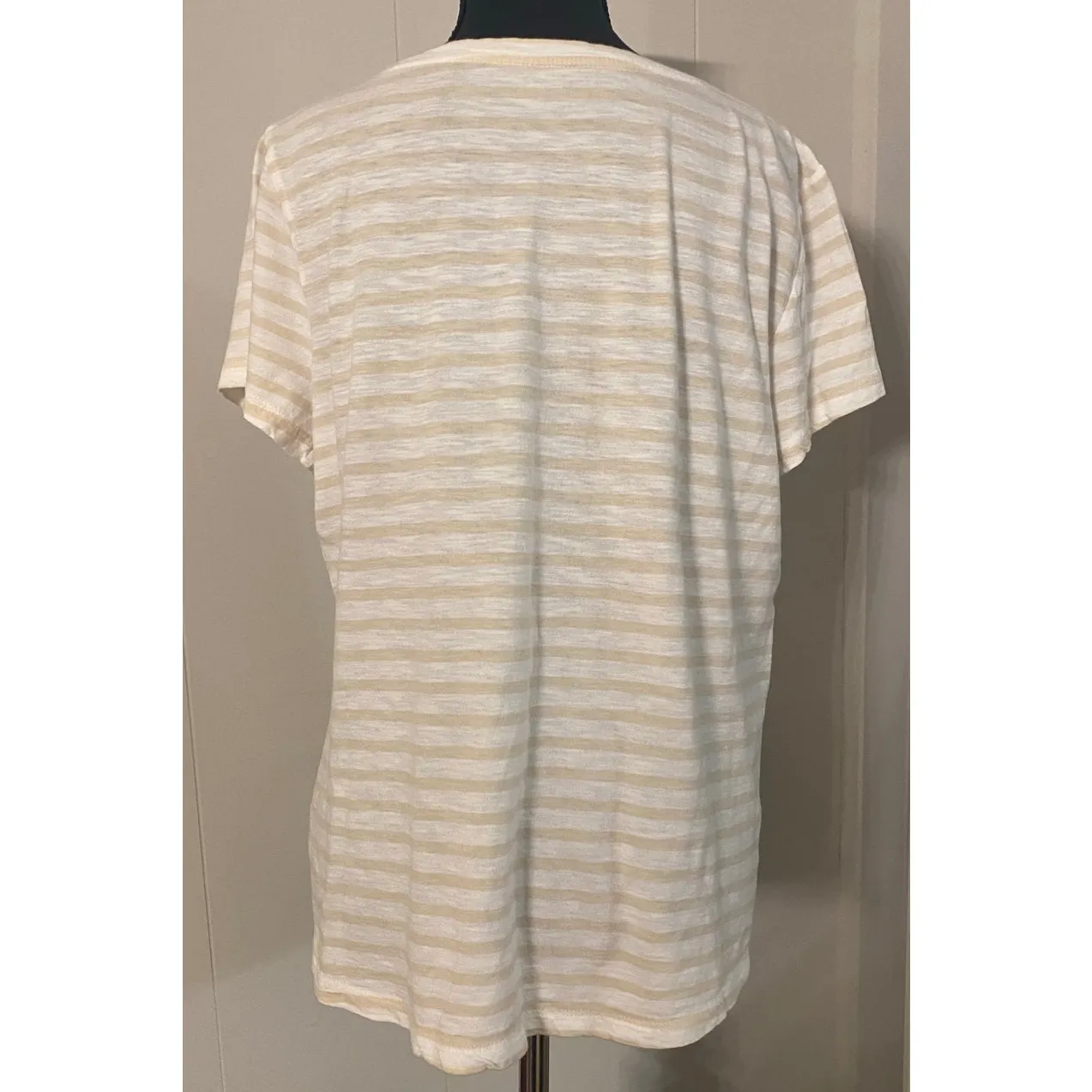 Crown & Ivy Cream Stripe Cotton Short Sleeve Tee Size L Coastal Minimalist - Image 3