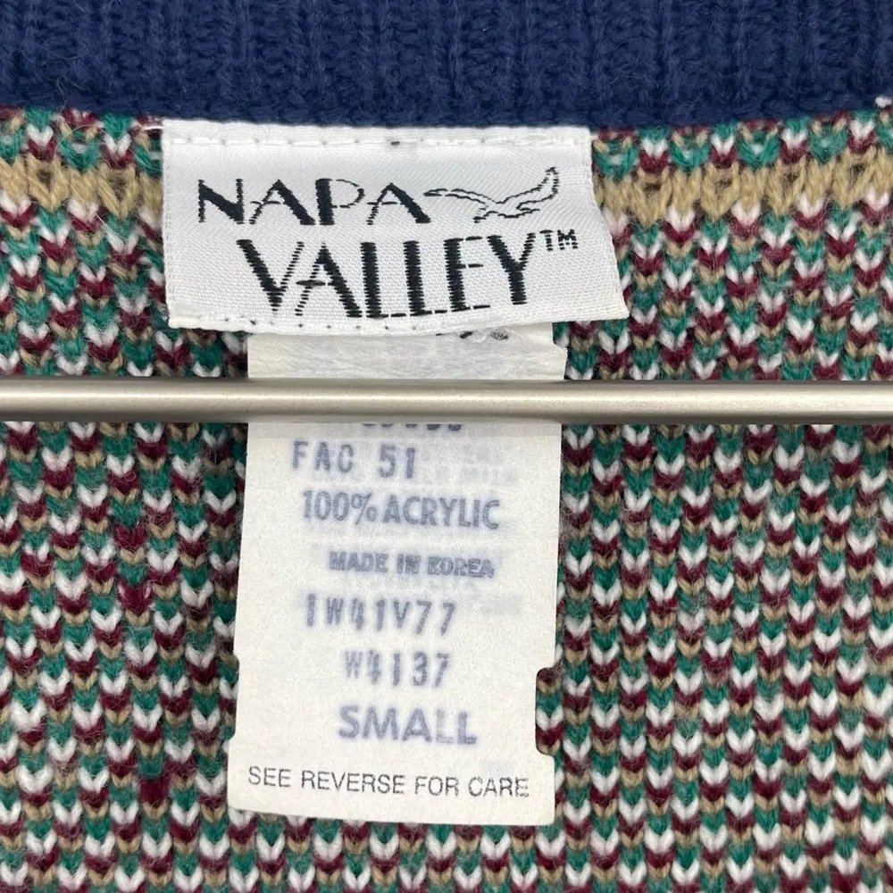 Vintage Teal Boho Pinecone Leaf Grandma Sweater Vest Cardigan SZ S - Image 4